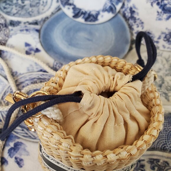 Dior Beige and Navy Woven Bucket Bag - Picture 14 of 14